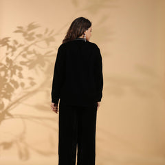 Embroidered Black Poly Velvet Co Ord Set