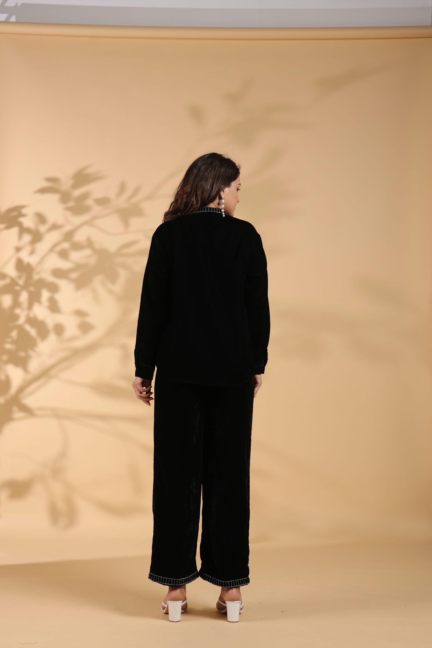 Embroidered Black Poly Velvet Co Ord Set