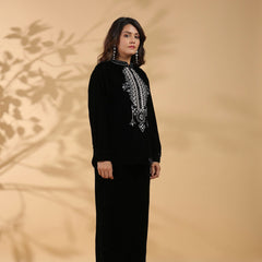 Embroidered Black Poly Velvet Co Ord Set