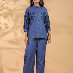 Blue Shirt Collar Co-Ord Set