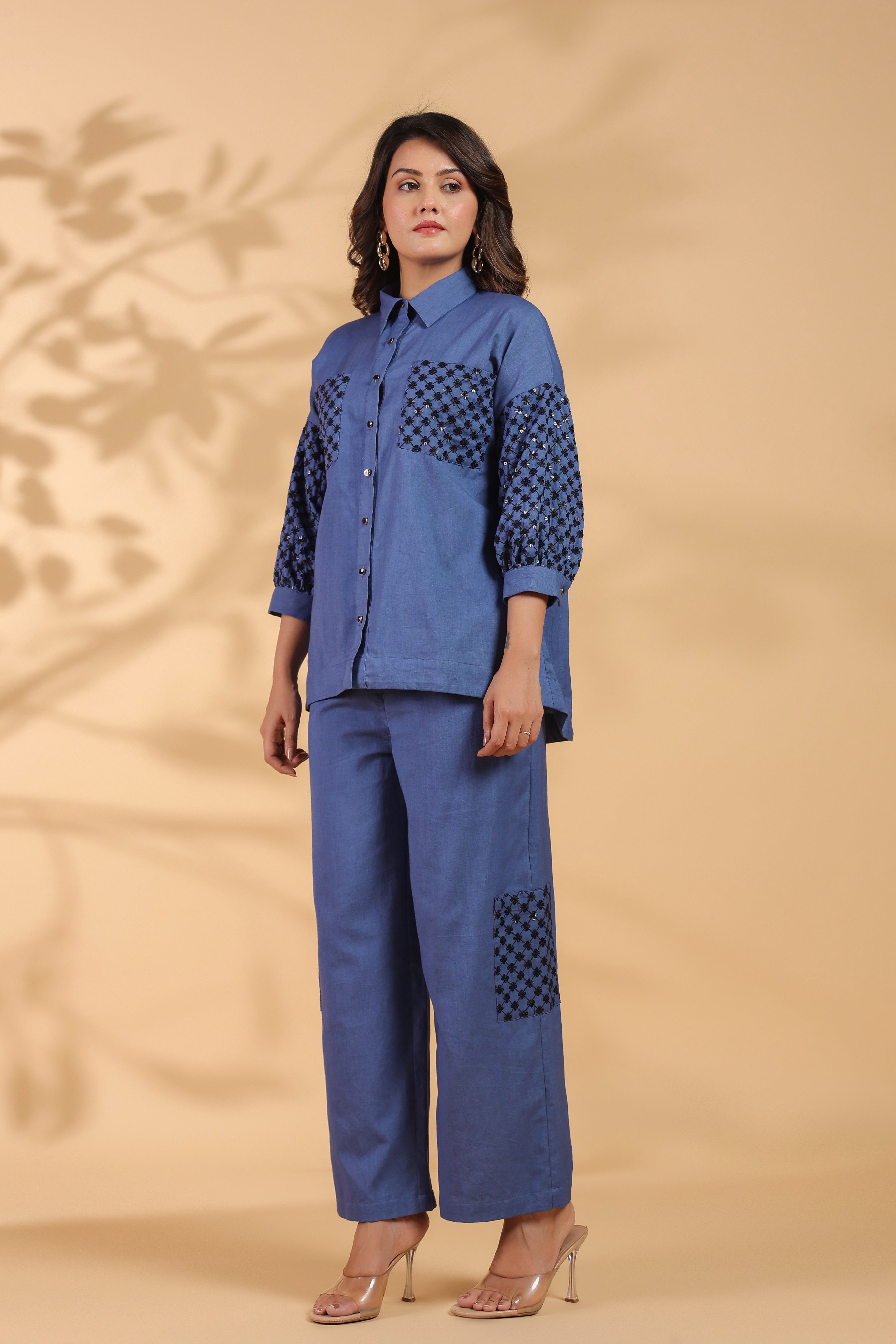 Blue Shirt Collar Co-Ord Set