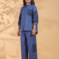 Blue Shirt Collar Co-Ord Set