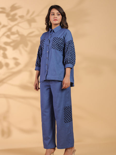 Blue Shirt Collar Co-Ord Set