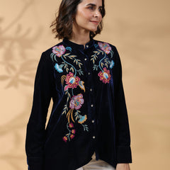 Black Round Neck Embroidered Shirt