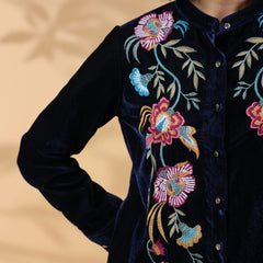 Black Round Neck Embroidered Shirt