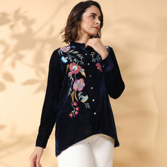 Black Round Neck Embroidered Shirt