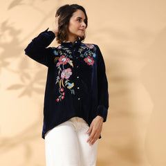 Black Round Neck Embroidered Shirt