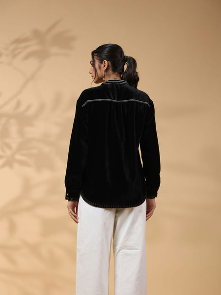 Black Embroidered Full Sleeve Top
