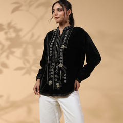Black Embroidered Full Sleeve Top