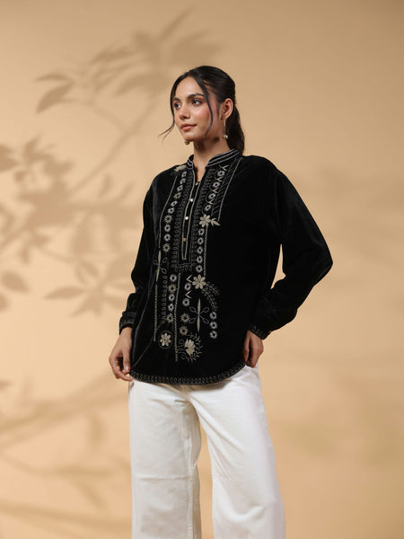 Black Embroidered Full Sleeve Top