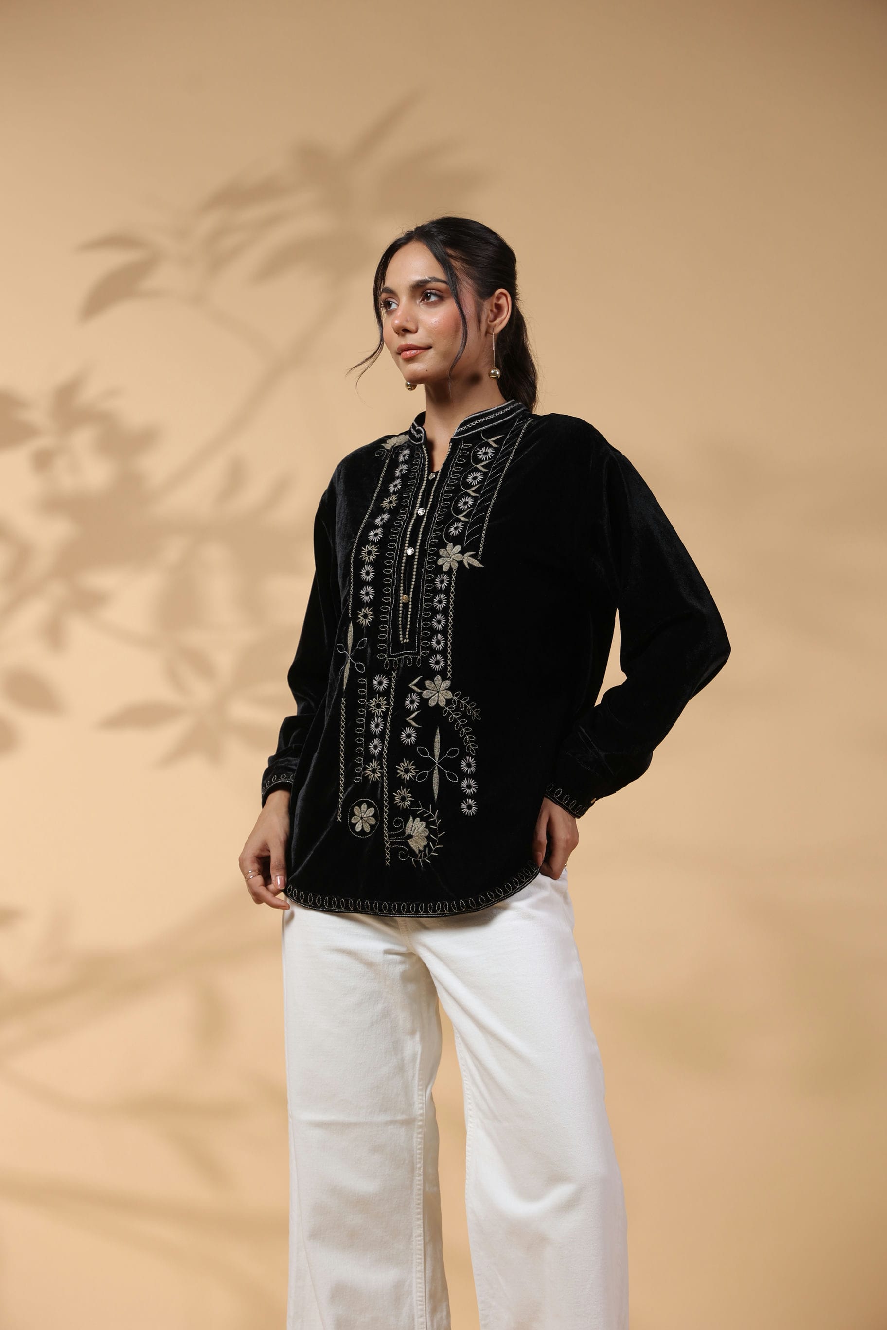 Black Embroidered Full Sleeve Top