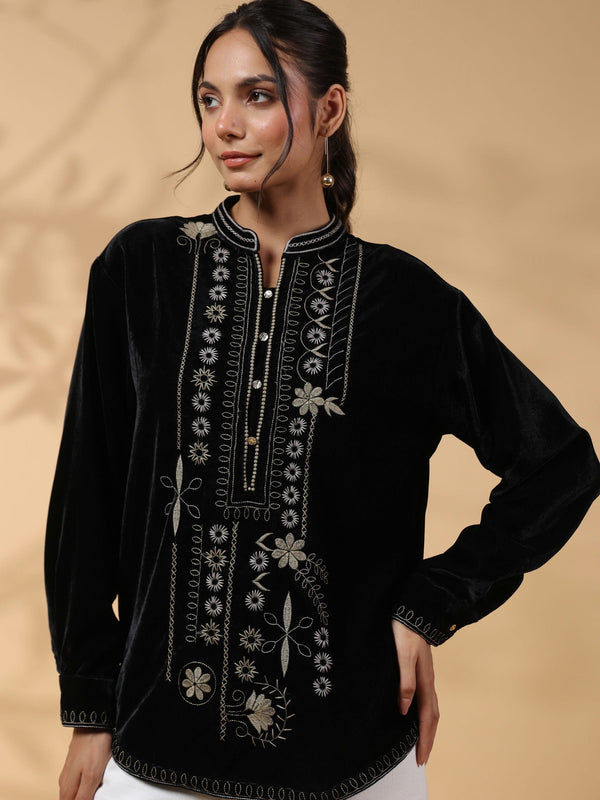 Black Embroidered Full Sleeve Top
