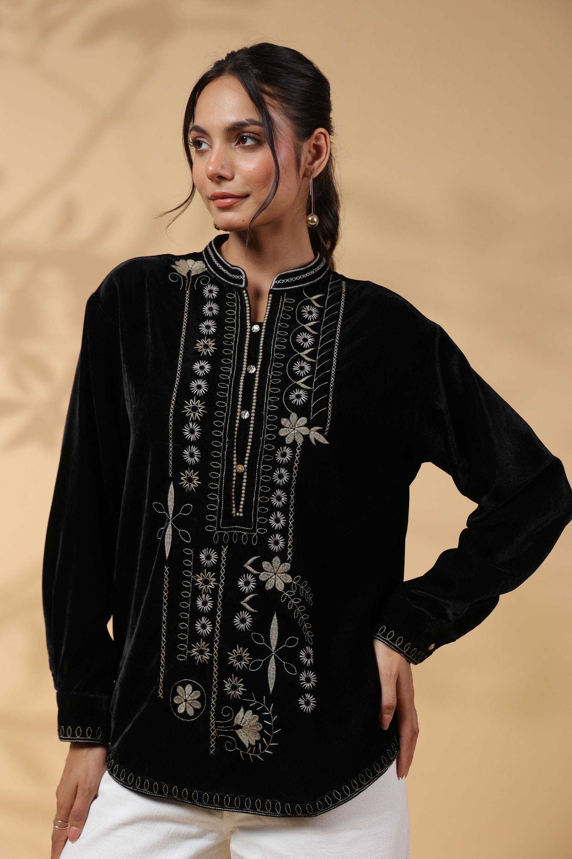 Black Embroidered Full Sleeve Top