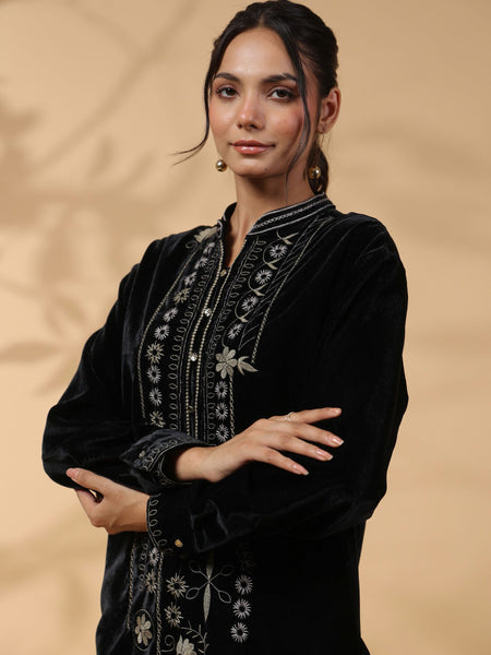 Black Embroidered Full Sleeve Top