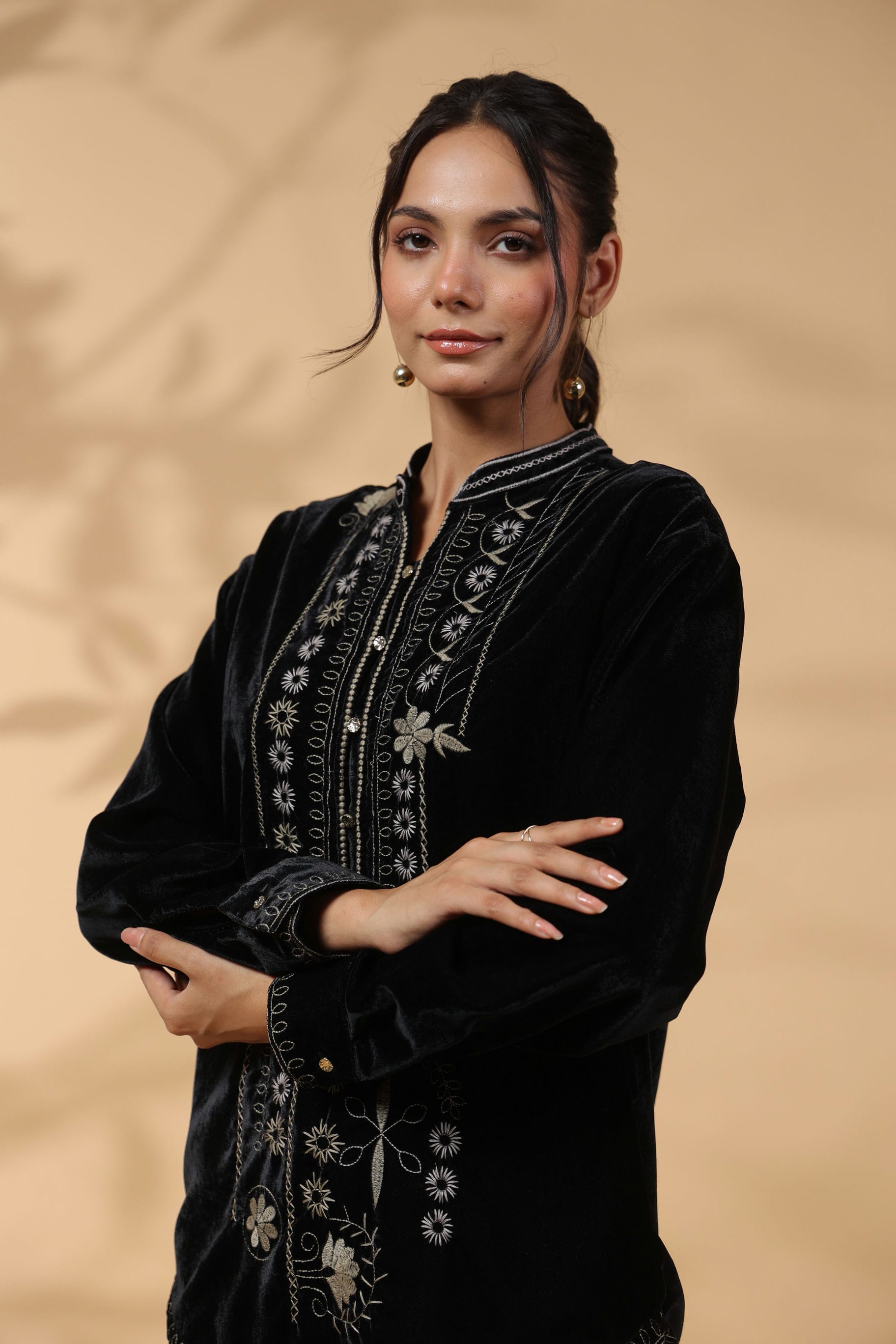 Black Embroidered Full Sleeve Top