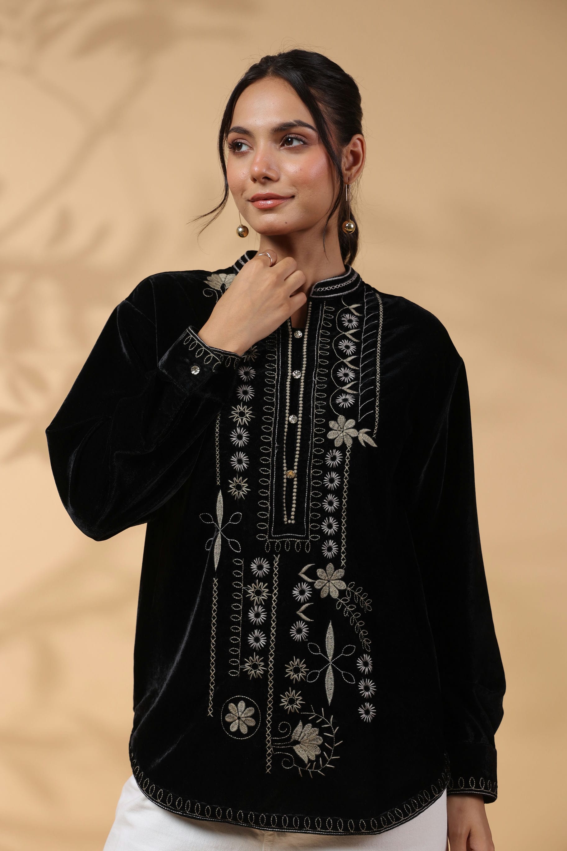 Black Embroidered Full Sleeve Top
