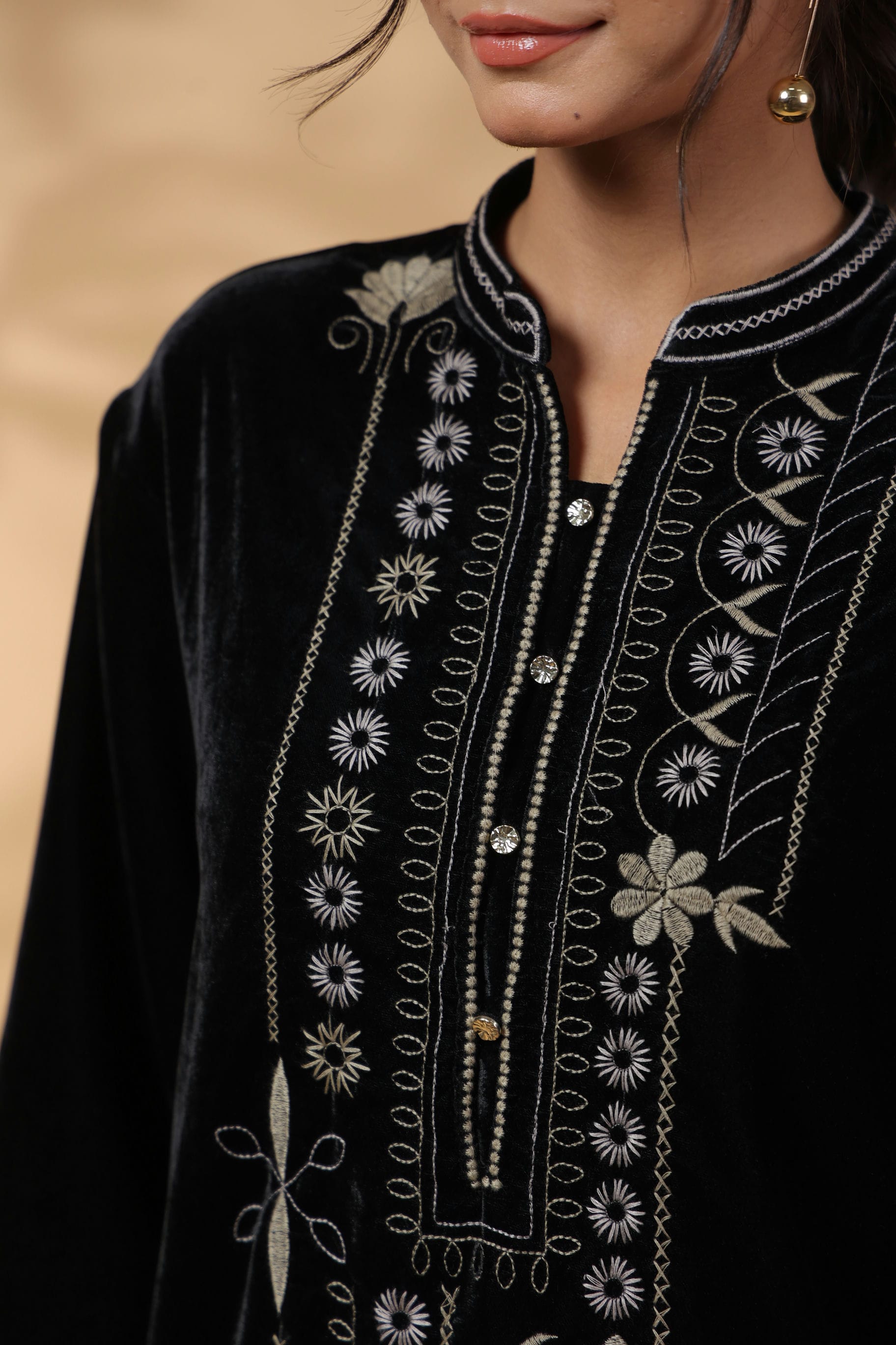 Black Embroidered Full Sleeve Top