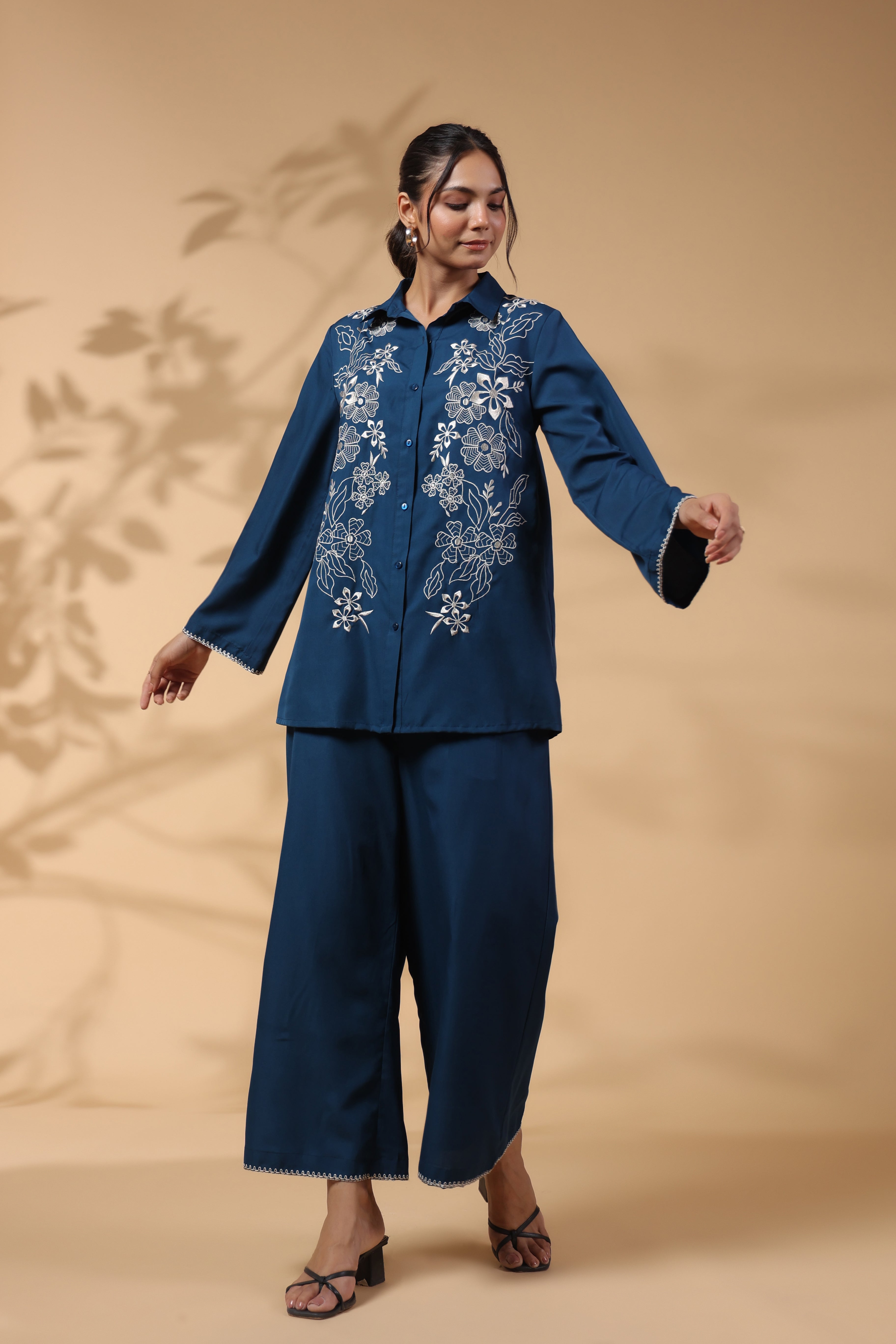 Elegant Blue Embroidery Work Co-Ord Set