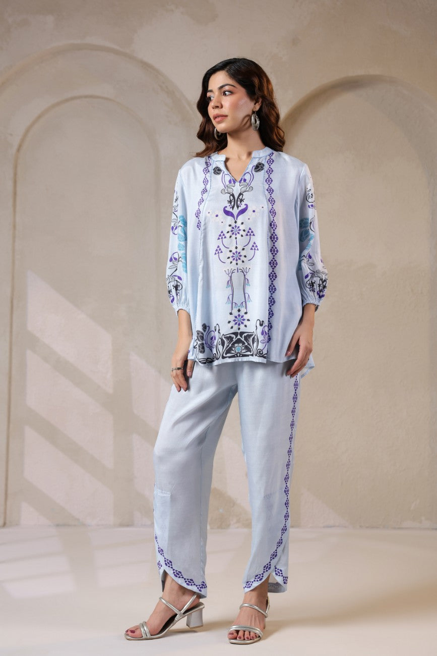 Sky Blue Bloom Co-ord Set
