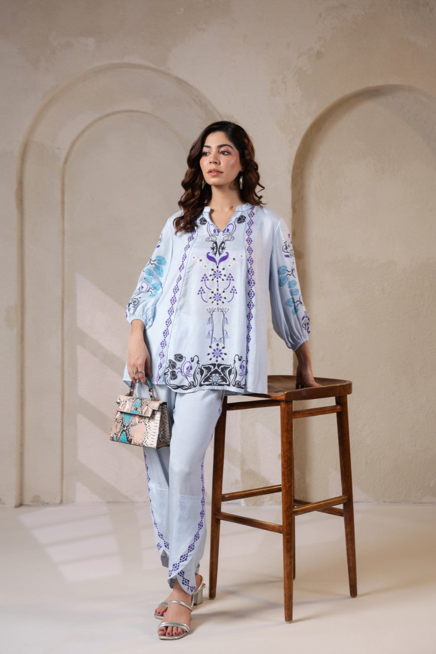 Sky Blue Bloom Co-ord Set