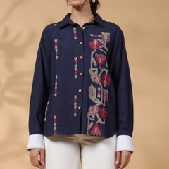 Designer Navy Blue Cotton Top