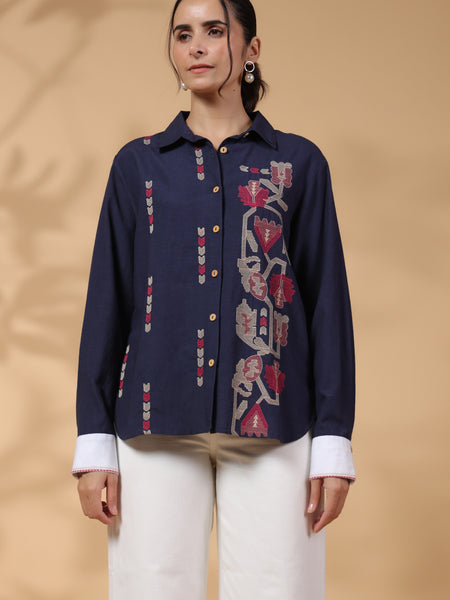Designer Navy Blue Cotton Top