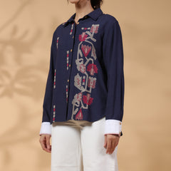 Designer Navy Blue Cotton Top
