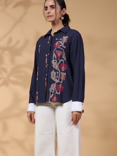 Designer Navy Blue Cotton Top