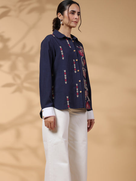 Designer Navy Blue Cotton Top