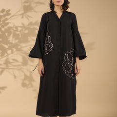 Black A-line Cotton Shirt Dress