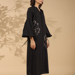 Black A-line Cotton Shirt Dress