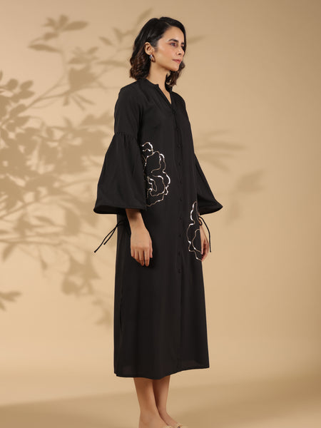 Black A-line Cotton Shirt Dress