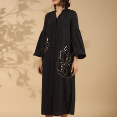 Black A-line Cotton Shirt Dress