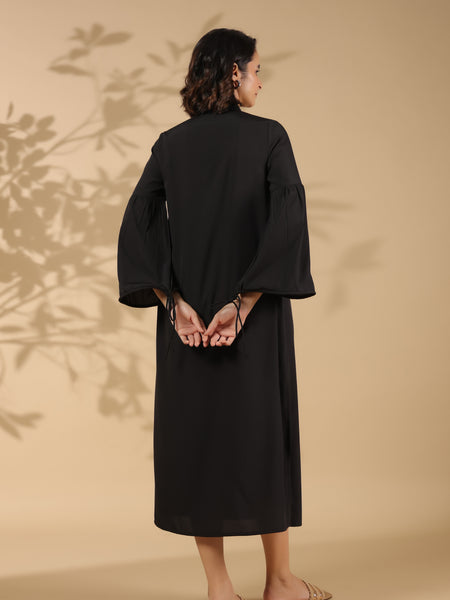 Black A-line Cotton Shirt Dress