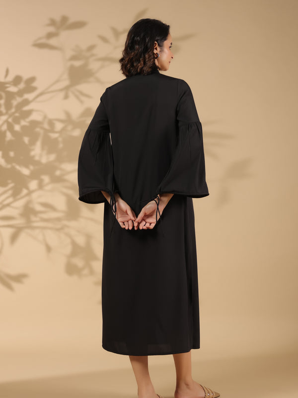 Black A-line Cotton Shirt Dress