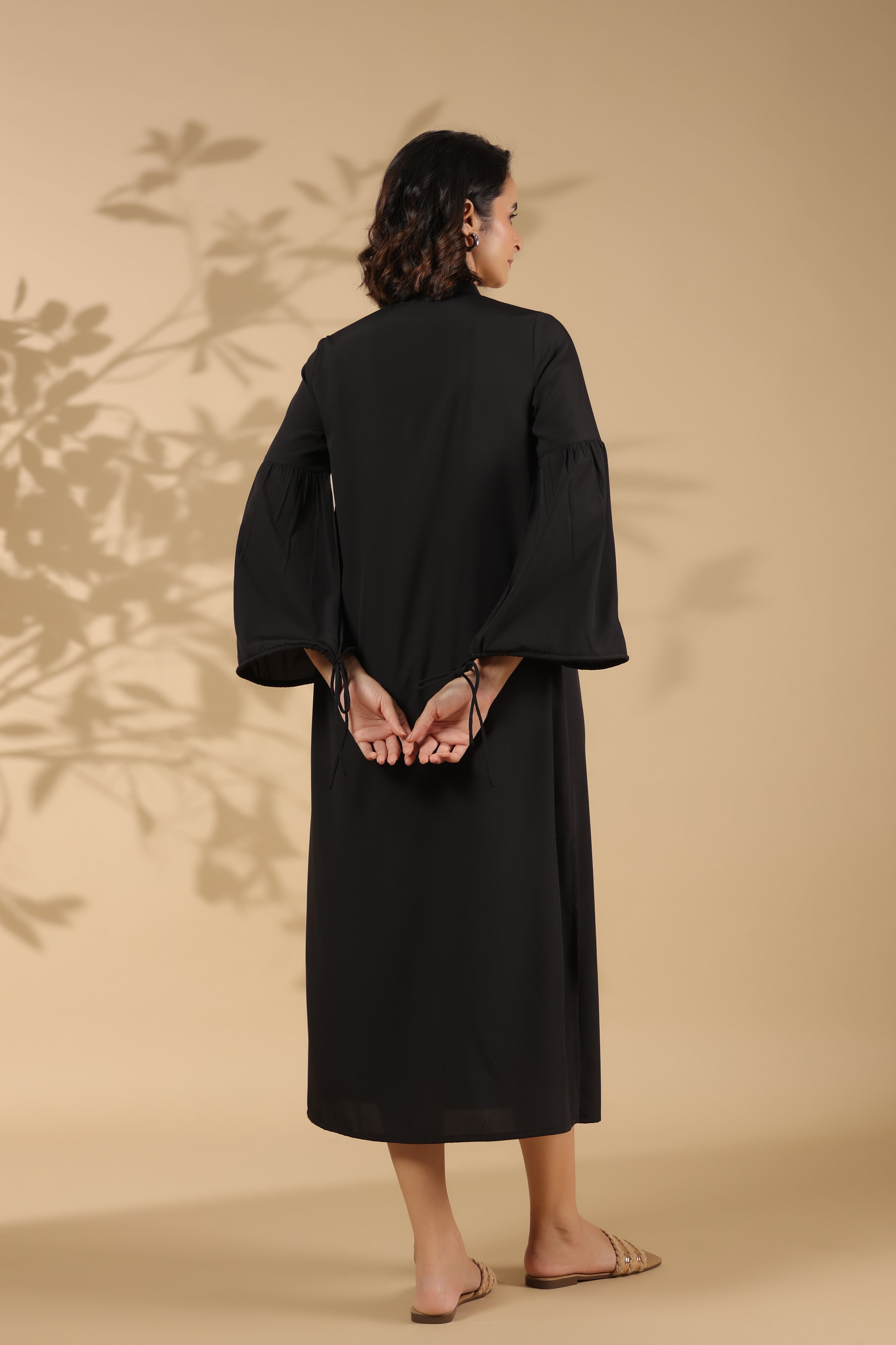 Black A-line Cotton Shirt Dress