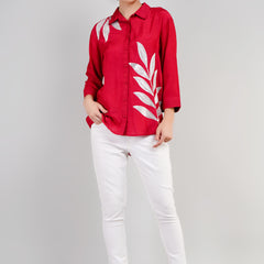 Red Muslin Cotton Embroidered Top