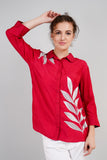 Red Muslin Cotton Embroidered Top