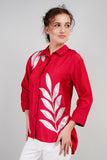 Red Muslin Cotton Embroidered Top