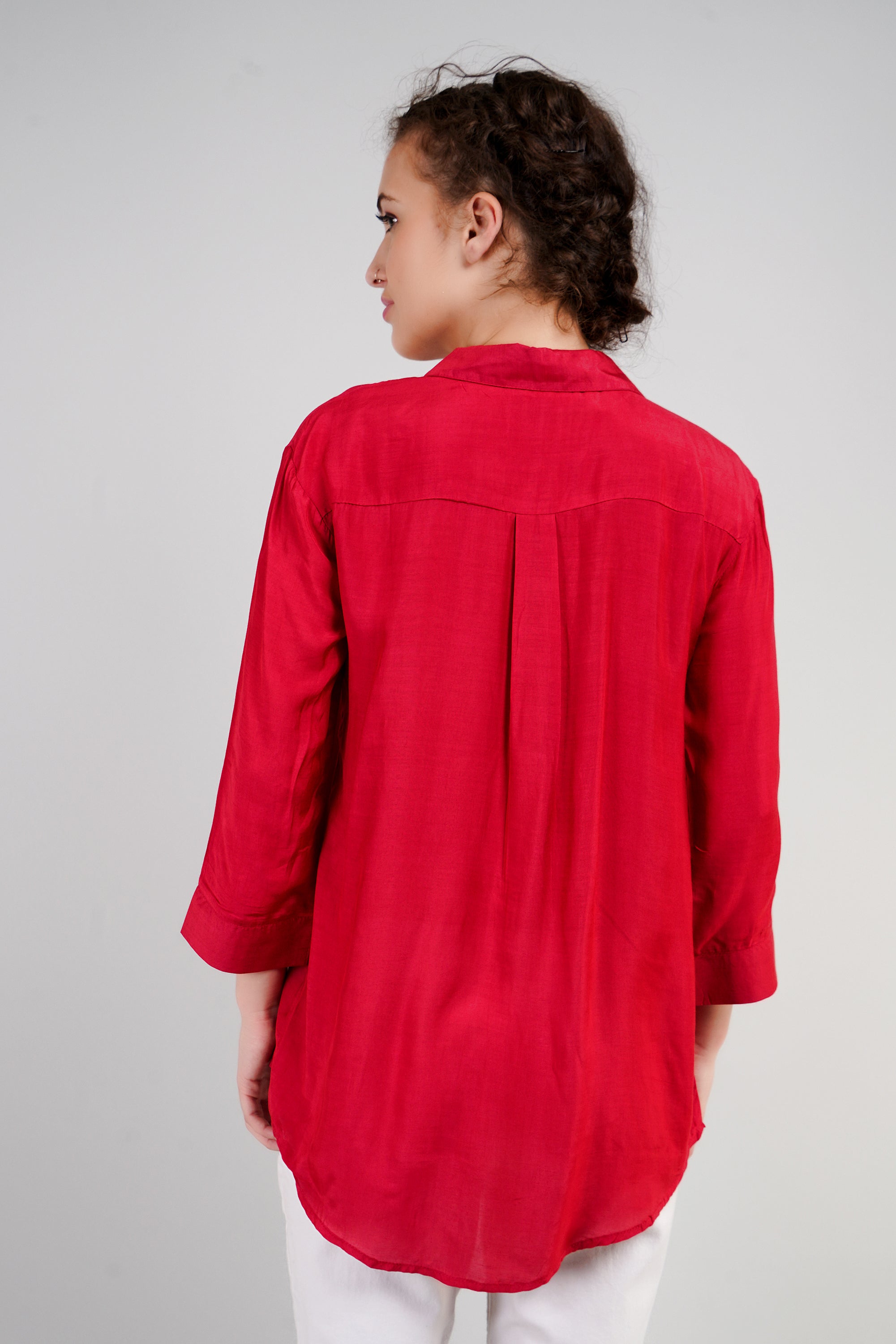 Red Muslin Cotton Embroidered Top