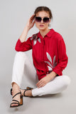 Red Muslin Cotton Embroidered Top