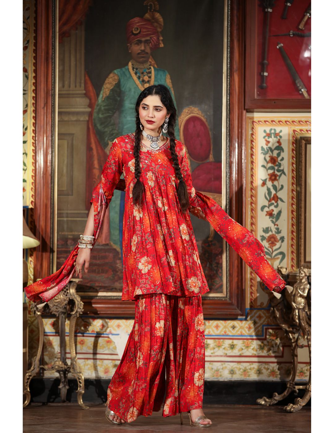 Radiant Red Printed Sharara Set