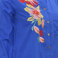 Elegant Royal Blue Cotton Embroidery Shirt