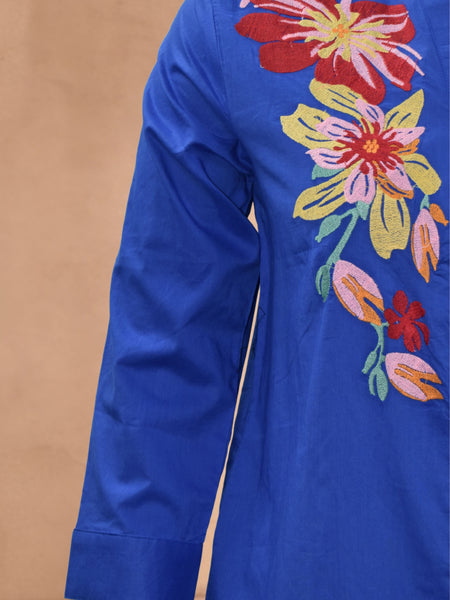 Elegant Royal Blue Cotton Embroidery Shirt