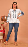 White Full Sleeves Cotton Embroidered Top