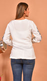 White Full Sleeves Cotton Embroidered Top
