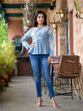 Sky Blue Cotton Embroidery Top