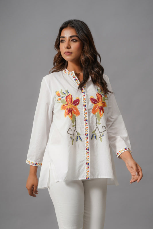 Designer Embroidery White Top