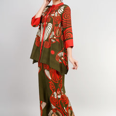 Printed Red Rayon Co-Ord Set