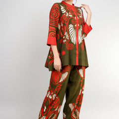 Printed Red Rayon Co-Ord Set